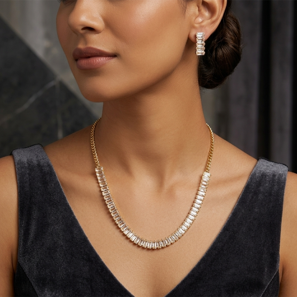 The99Jewel American Diamond Gold Plated Necklace Set