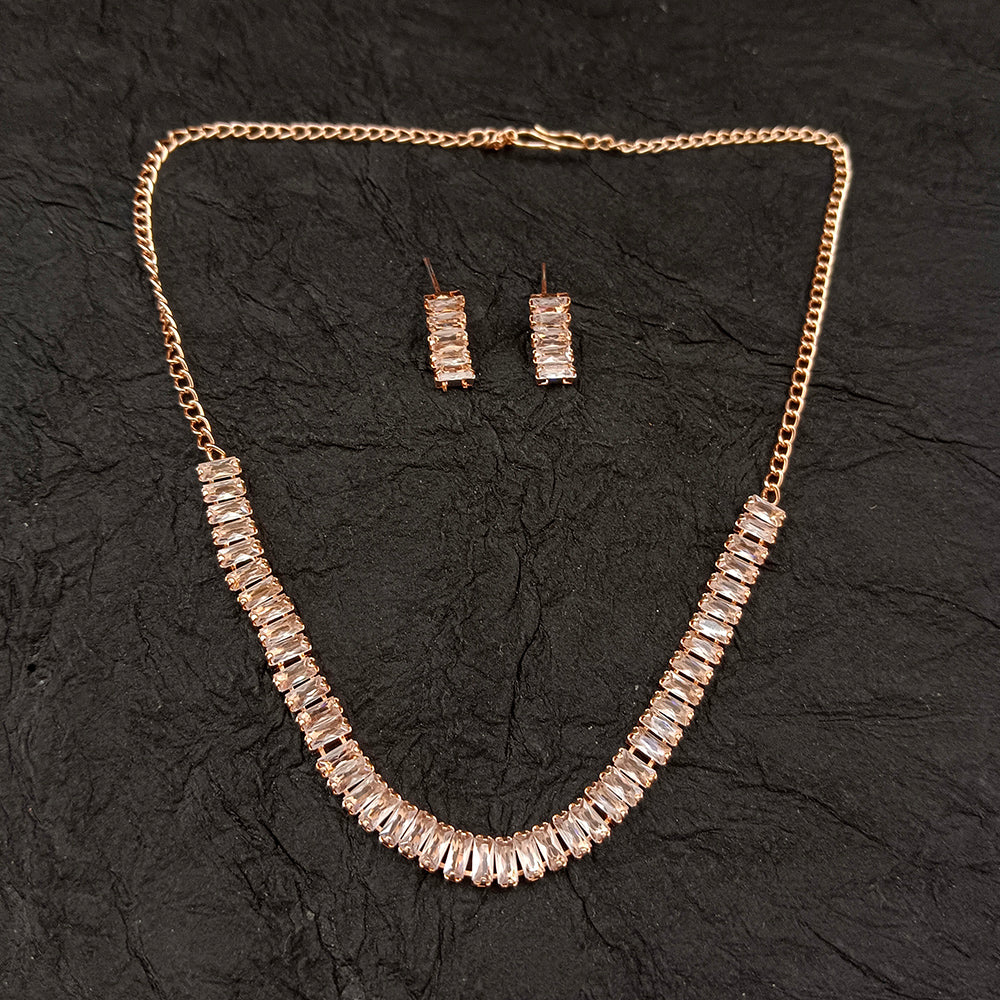 The99Jewel American Diamond Rose Gold PlatedNecklace Set