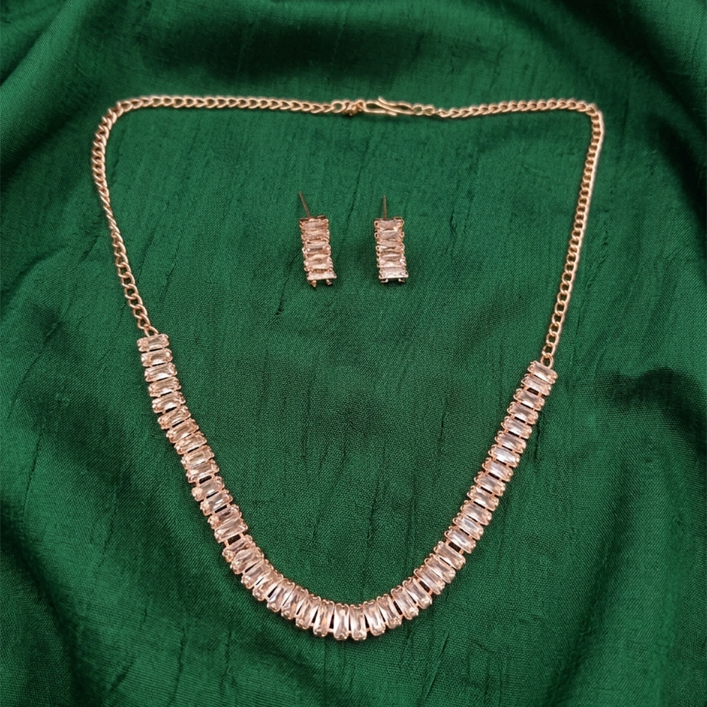The99Jewel American Diamond Rose Gold PlatedNecklace Set
