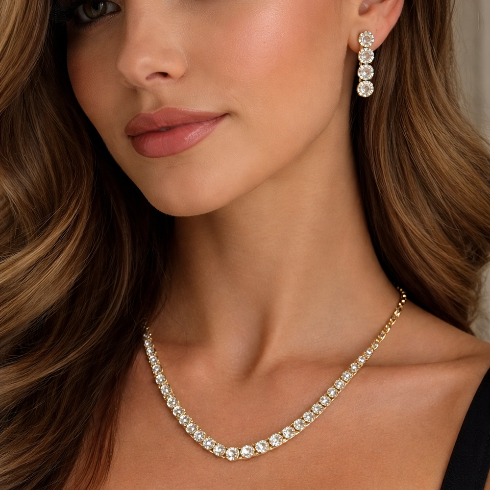 The99Jewel American Diamond Gold Plated Necklace Set