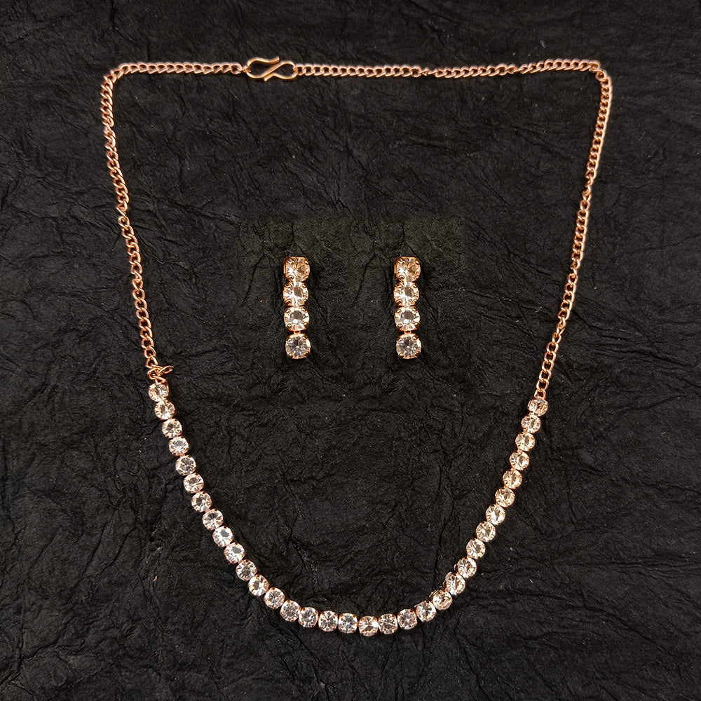 The99Jewel American Diamond Rose Gold PlatedNecklace Set