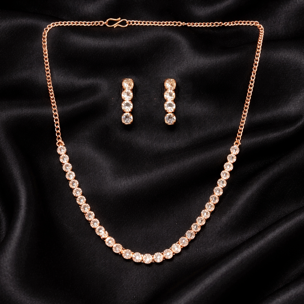 The99Jewel American Diamond Rose Gold PlatedNecklace Set