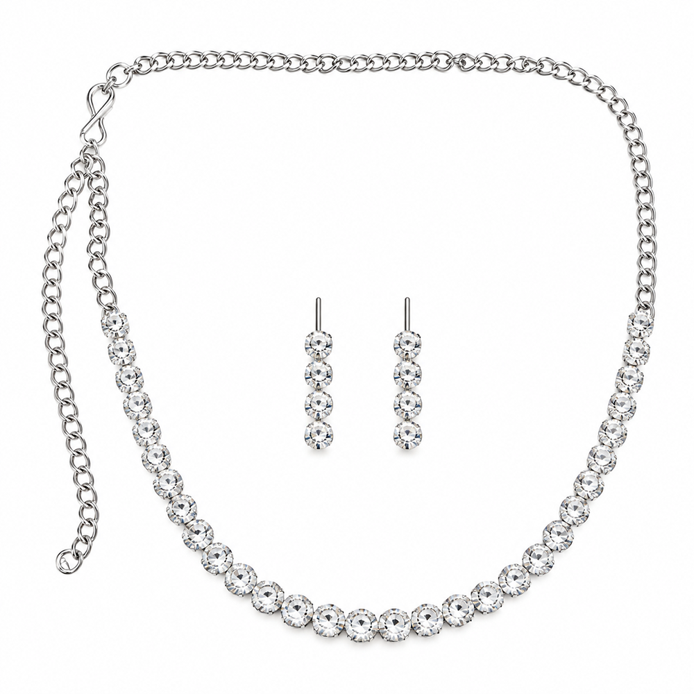 The99Jewel Crystal Stone Silver Plated Necklace Set with Matching Drop Earrings