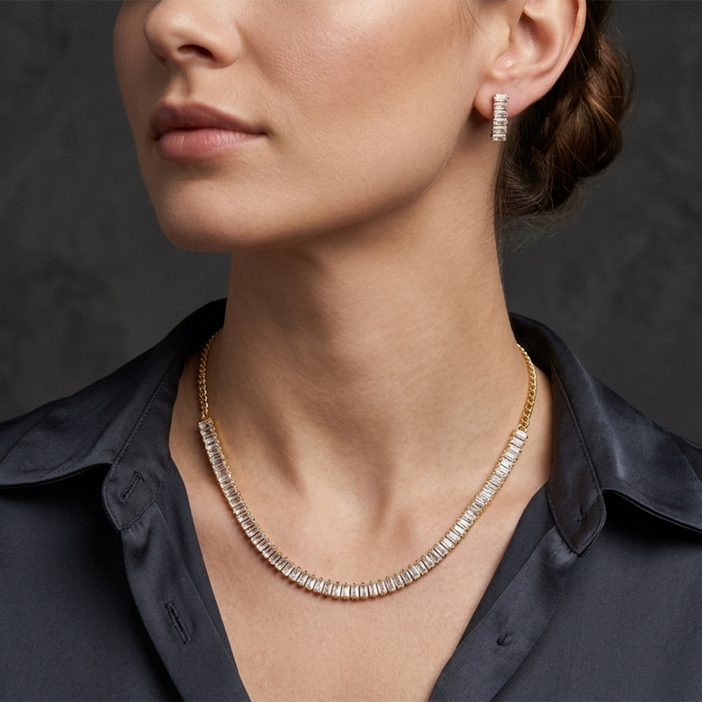 The99Jewel American Diamond Gold Plated Necklace Set