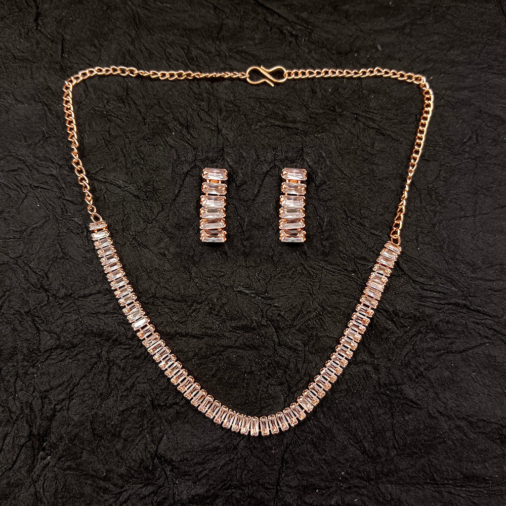 The99Jewel American Diamond Rose Gold PlatedNecklace Set