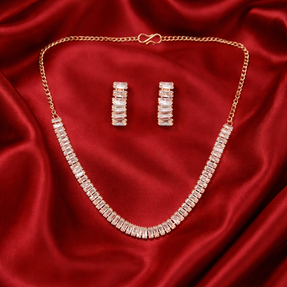 The99Jewel American Diamond Rose Gold PlatedNecklace Set