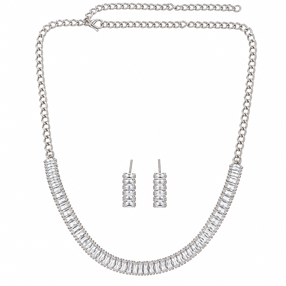The99Jewel Crystal Stone Silver Plated Necklace Set with Matching Drop Earrings