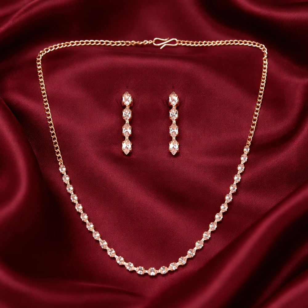 The99Jewel American Diamond Rose Gold PlatedNecklace Set