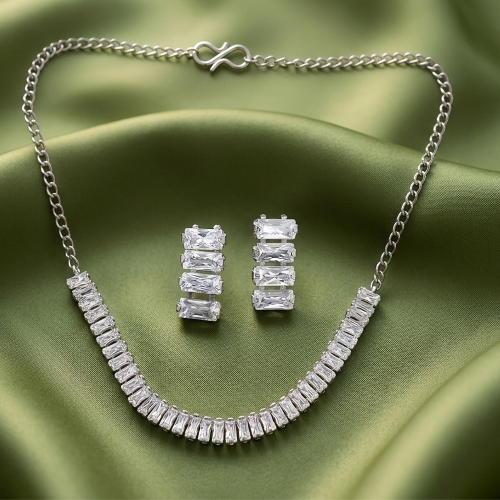 The99Jewel Silver Plated Sparkling Crystal Stone Necklace Set