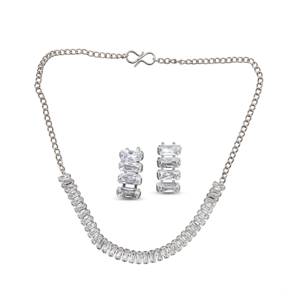 The99Jewel Silver Plated Sparkling Crystal Stone Necklace Set
