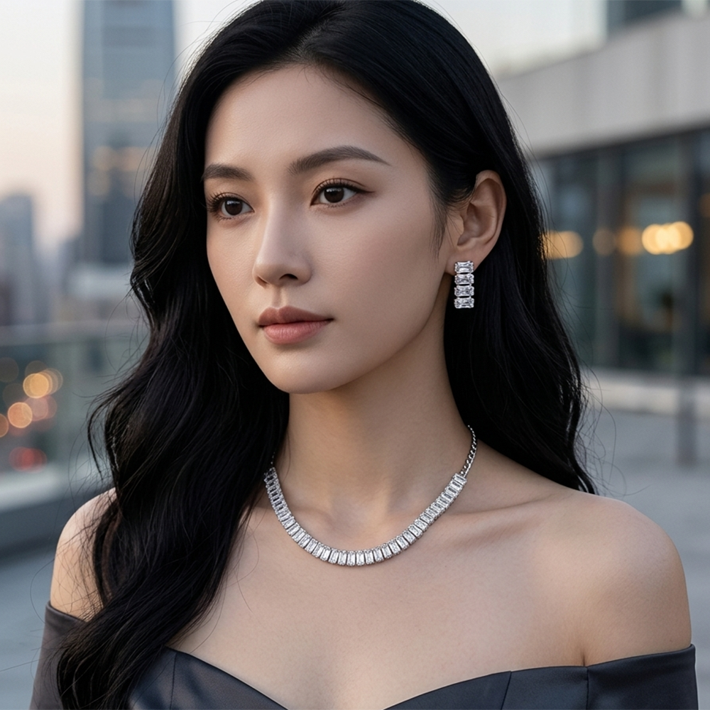 The99Jewel Silver Plated Sparkling Crystal Stone Necklace Set