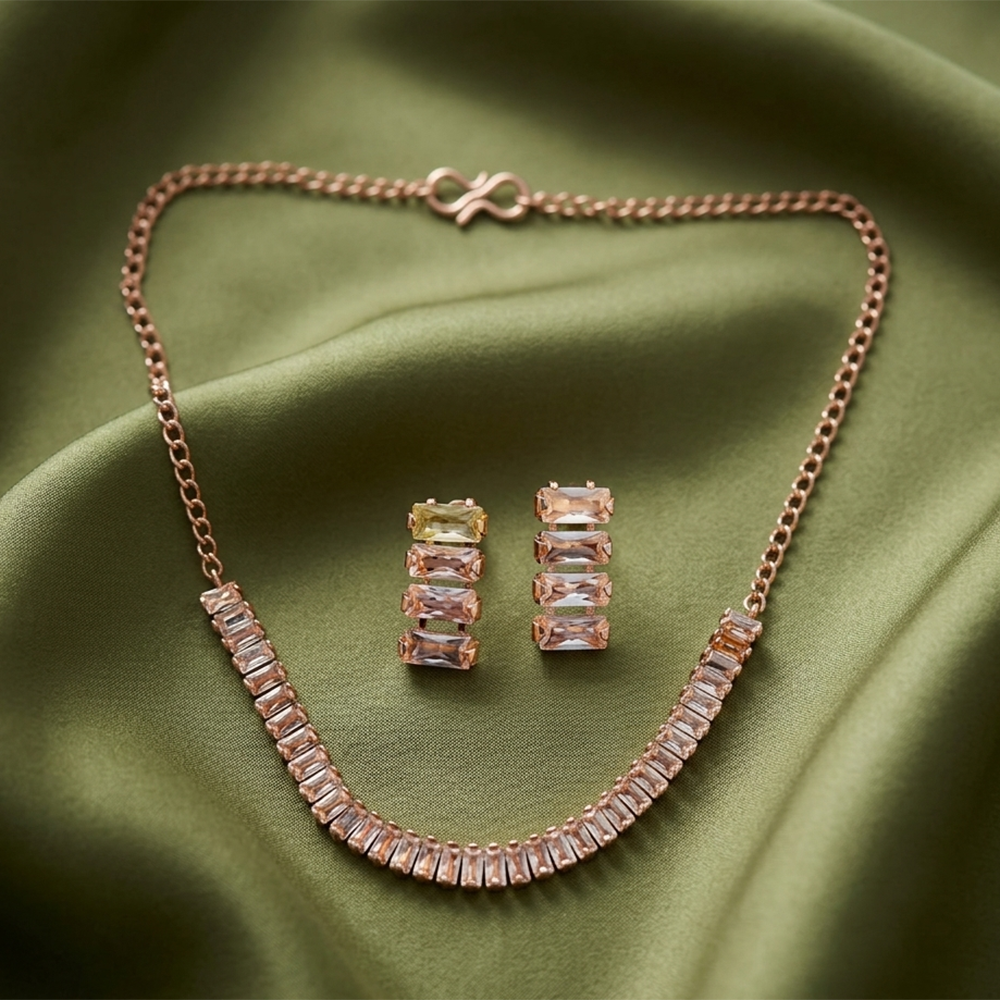 The99Jewel Rose Gold Plated Sparkling Crystal Stone Necklace Set
