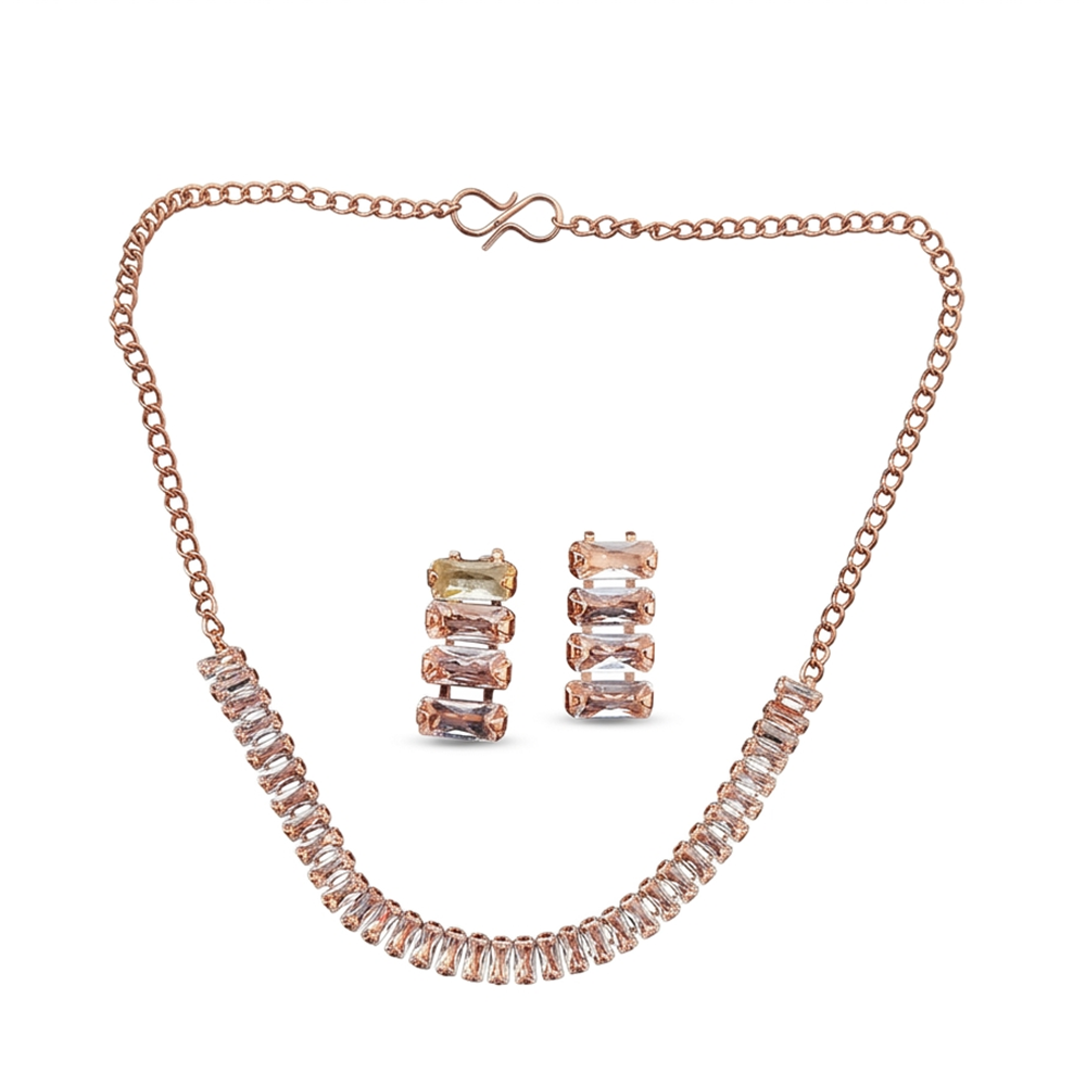 The99Jewel Rose Gold Plated Sparkling Crystal Stone Necklace Set