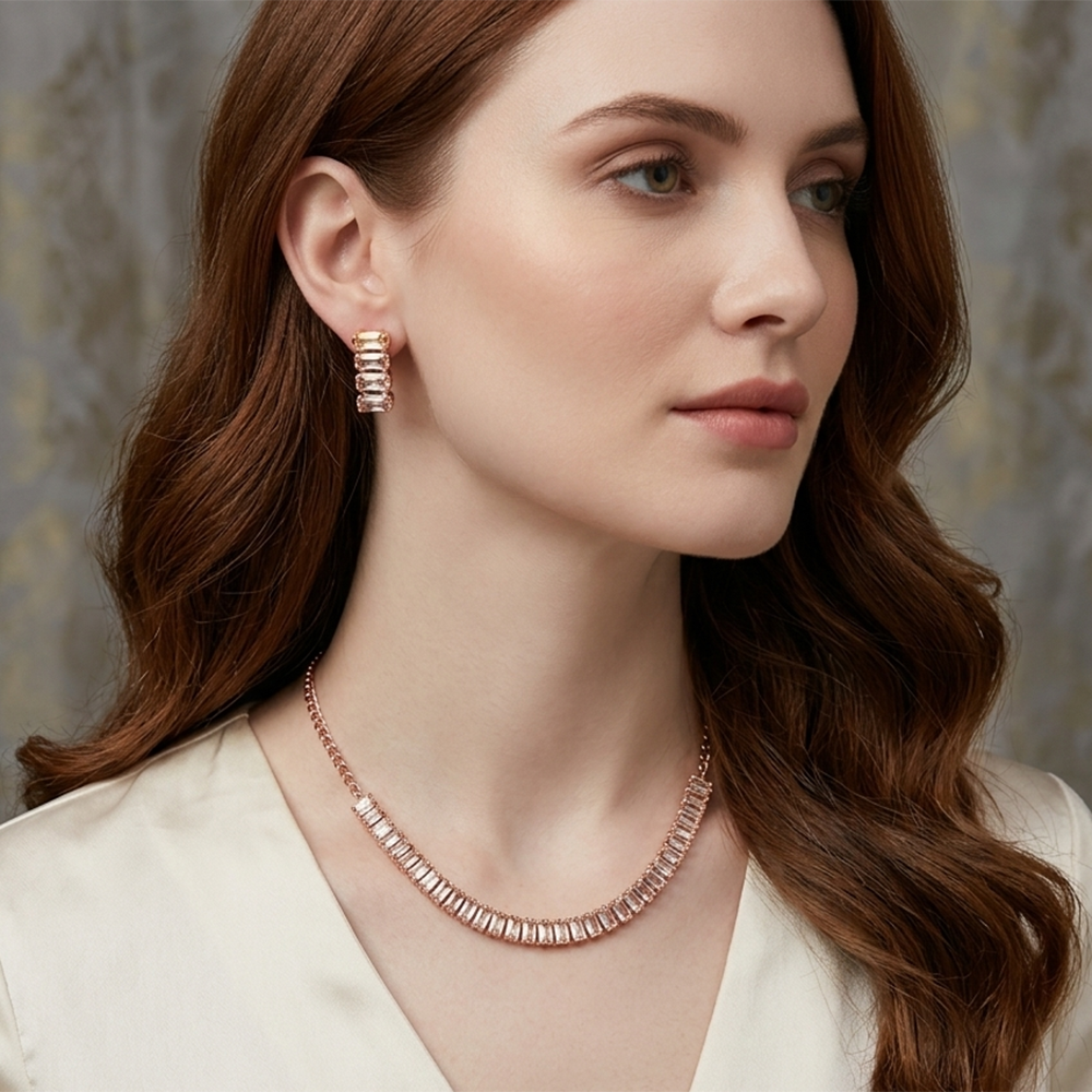 The99Jewel Rose Gold Plated Sparkling Crystal Stone Necklace Set