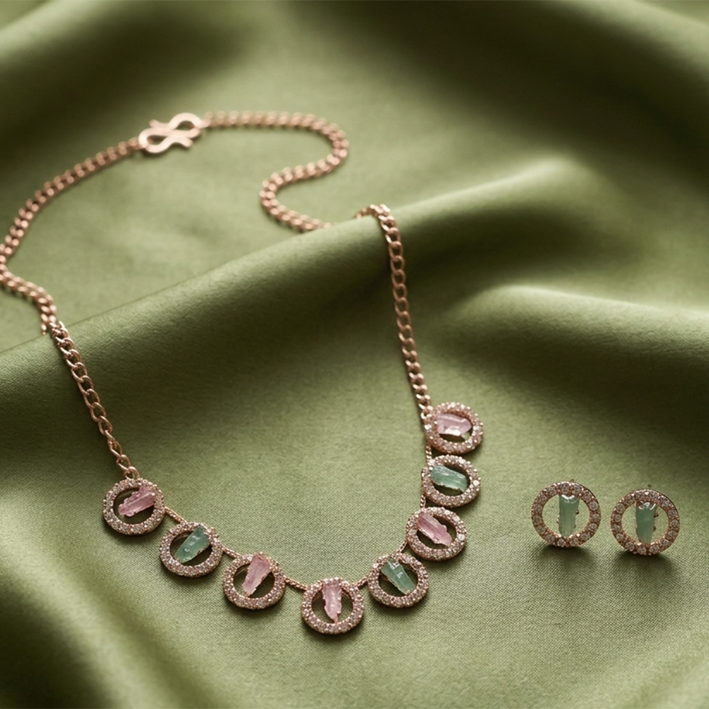 The99Jewel Rose Gold Plated Sparkling Crystal Stone Necklace Set