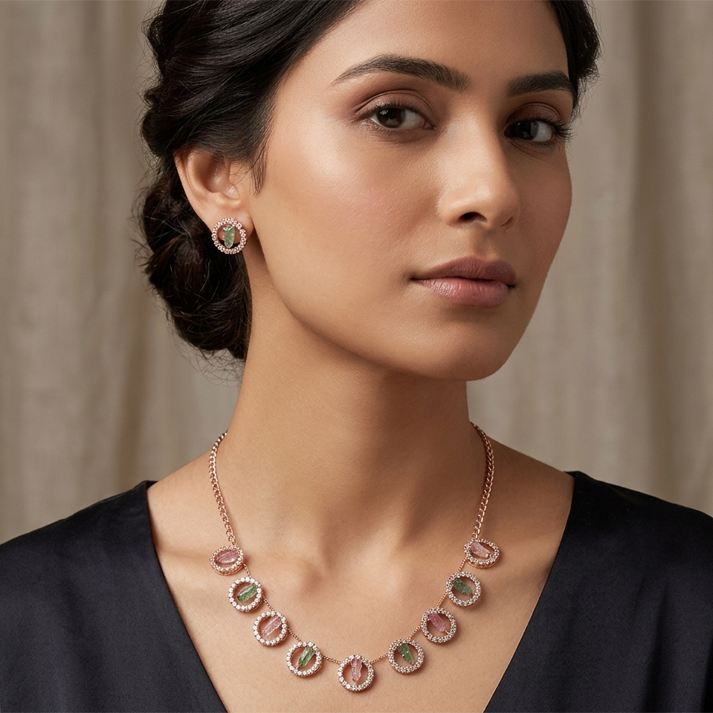 The99Jewel Rose Gold Plated Sparkling Crystal Stone Necklace Set