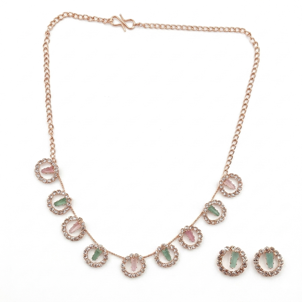 The99Jewel Rose Gold Plated Sparkling Crystal Stone Necklace Set