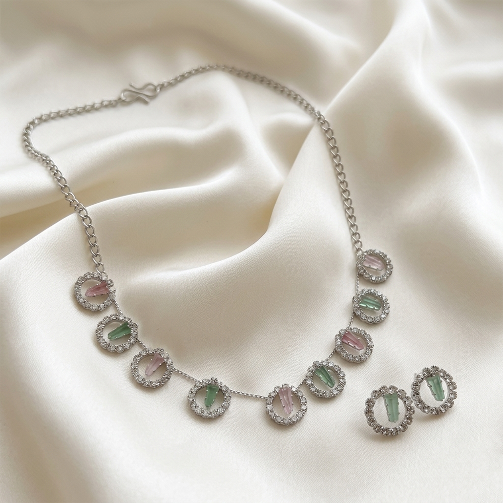 The99Jewel Silver Plated Sparkling Crystal Stone Necklace Set