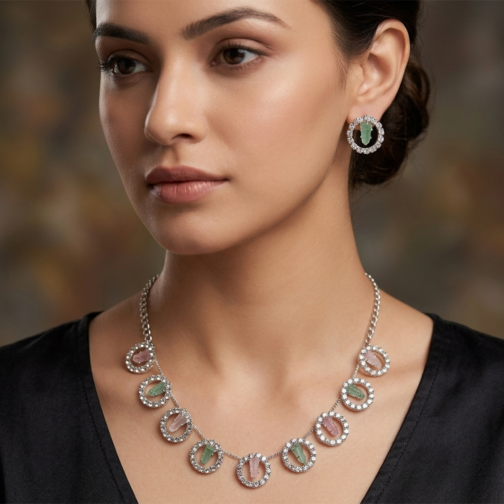 The99Jewel Silver Plated Sparkling Crystal Stone Necklace Set