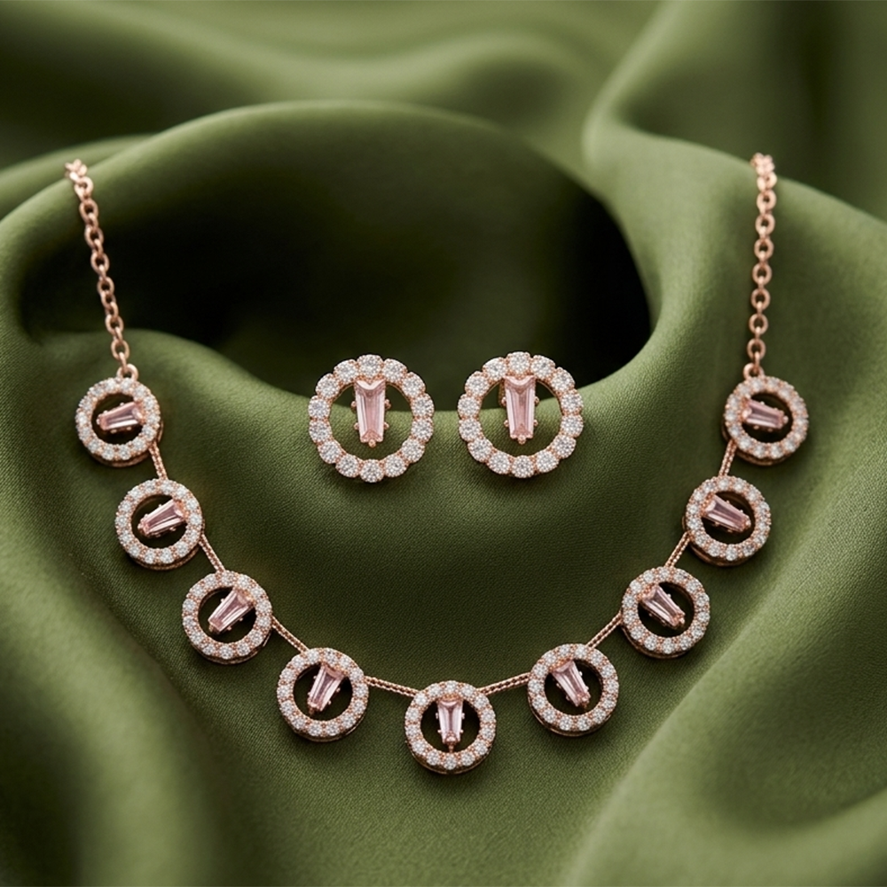 The99Jewel Rose Gold Plated Sparkling Crystal Stone Necklace Set