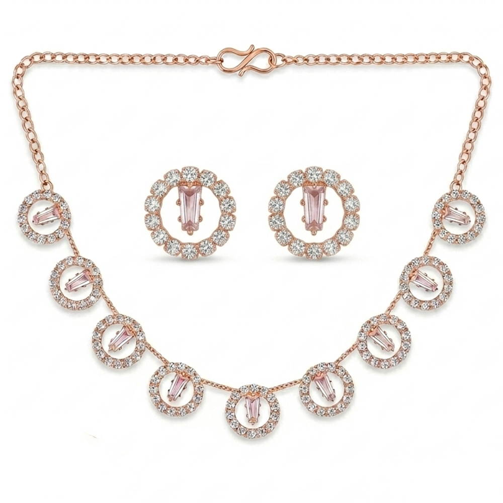 The99Jewel Rose Gold Plated Sparkling Crystal Stone Necklace Set