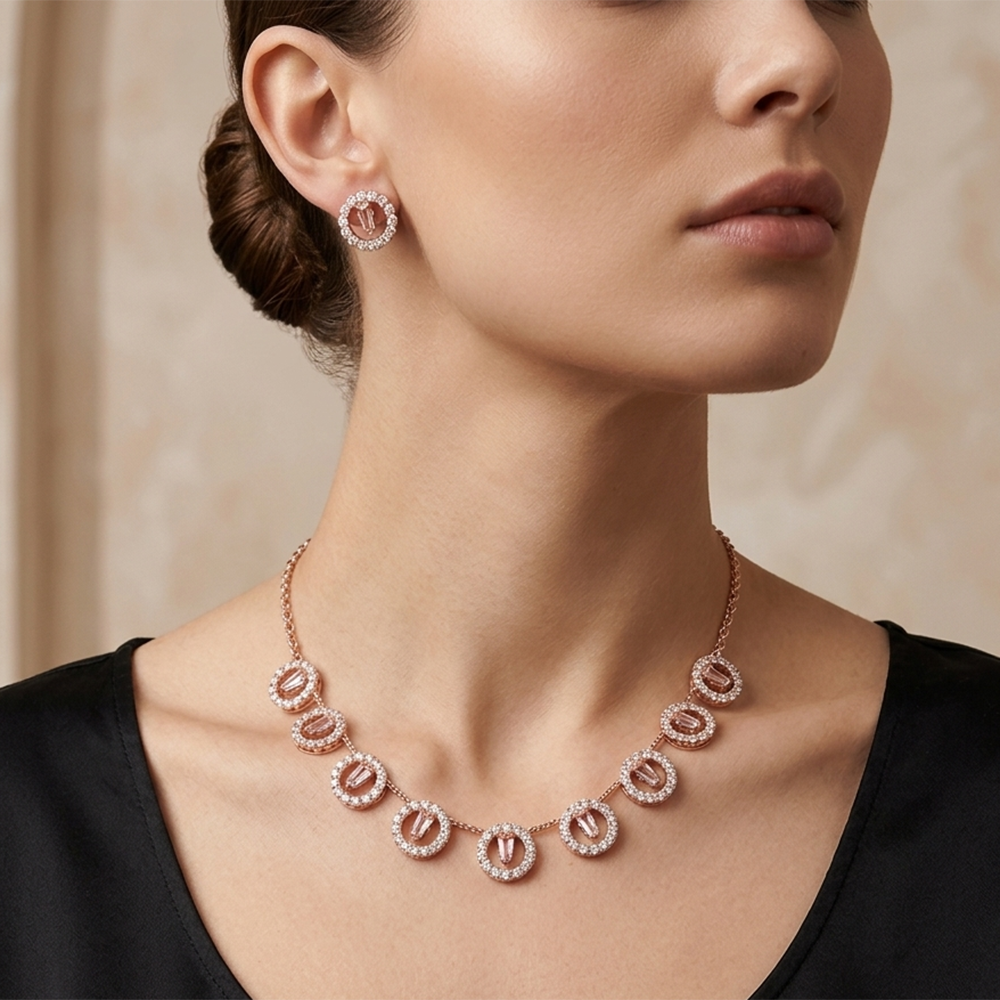 The99Jewel Rose Gold Plated Sparkling Crystal Stone Necklace Set
