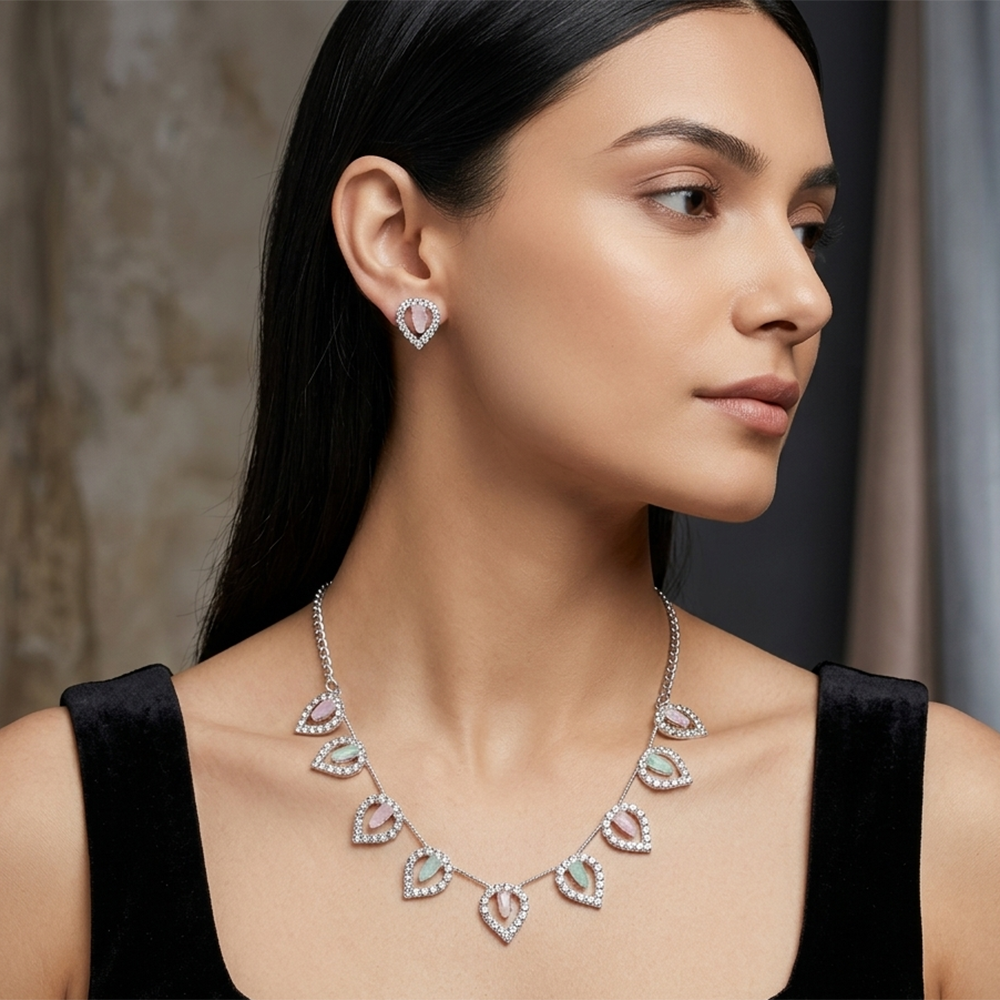 The99Jewel Silver Plated Sparkling Crystal Stone Necklace Set