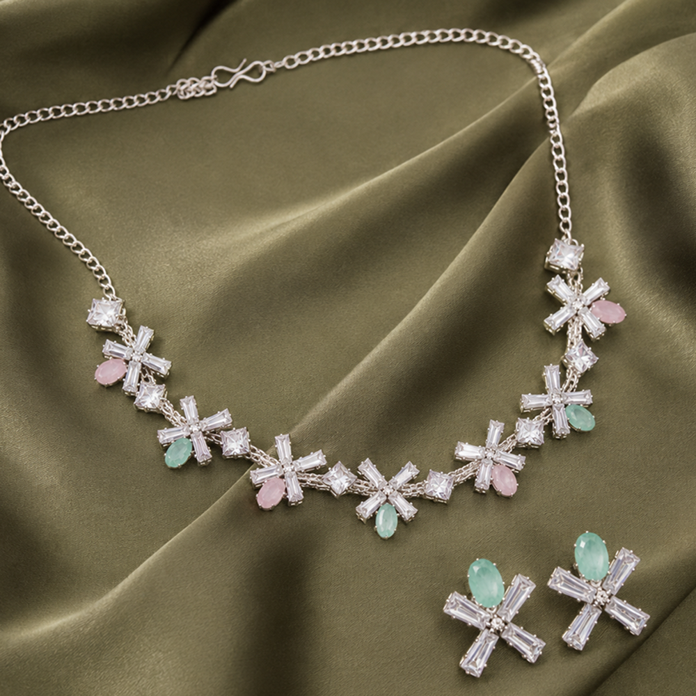 The99Jewel Silver Plated Sparkling Crystal Stone Necklace Set