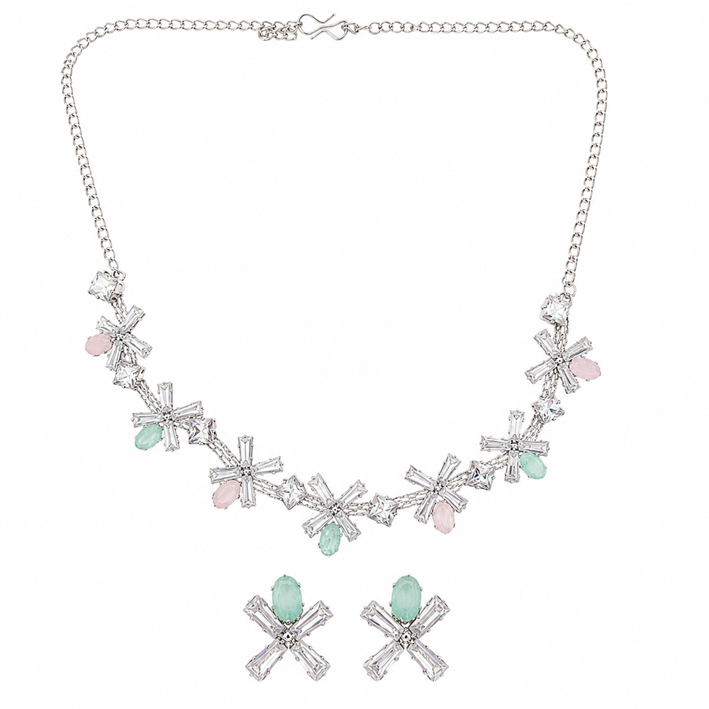The99Jewel Silver Plated Sparkling Crystal Stone Necklace Set