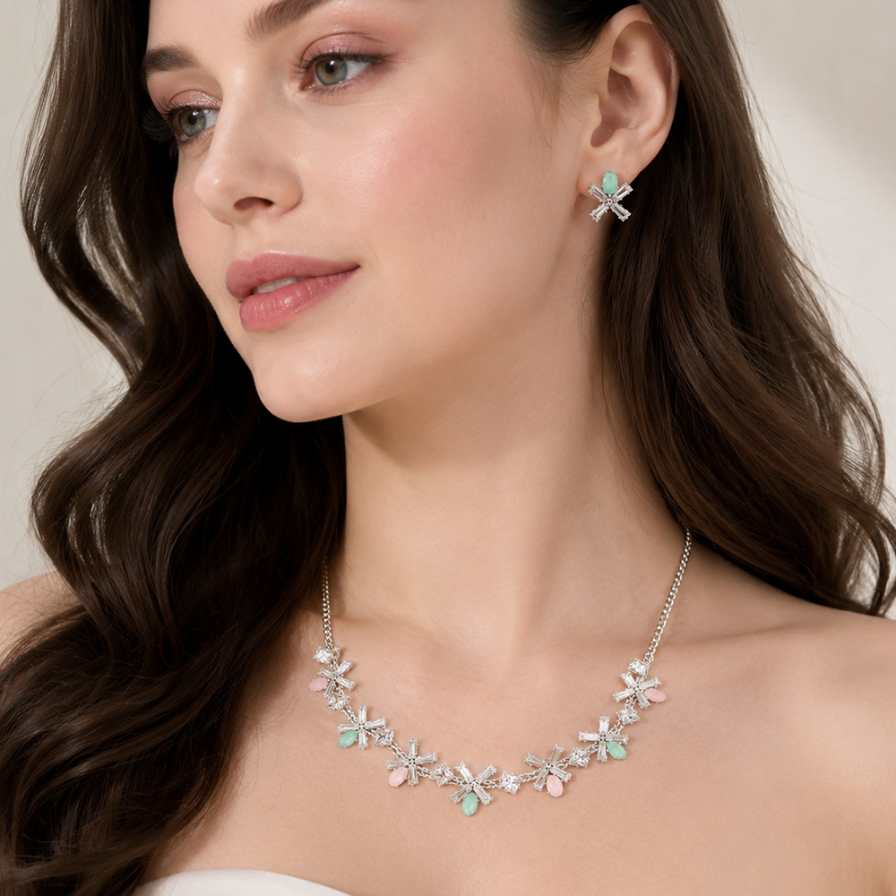 The99Jewel Silver Plated Sparkling Crystal Stone Necklace Set