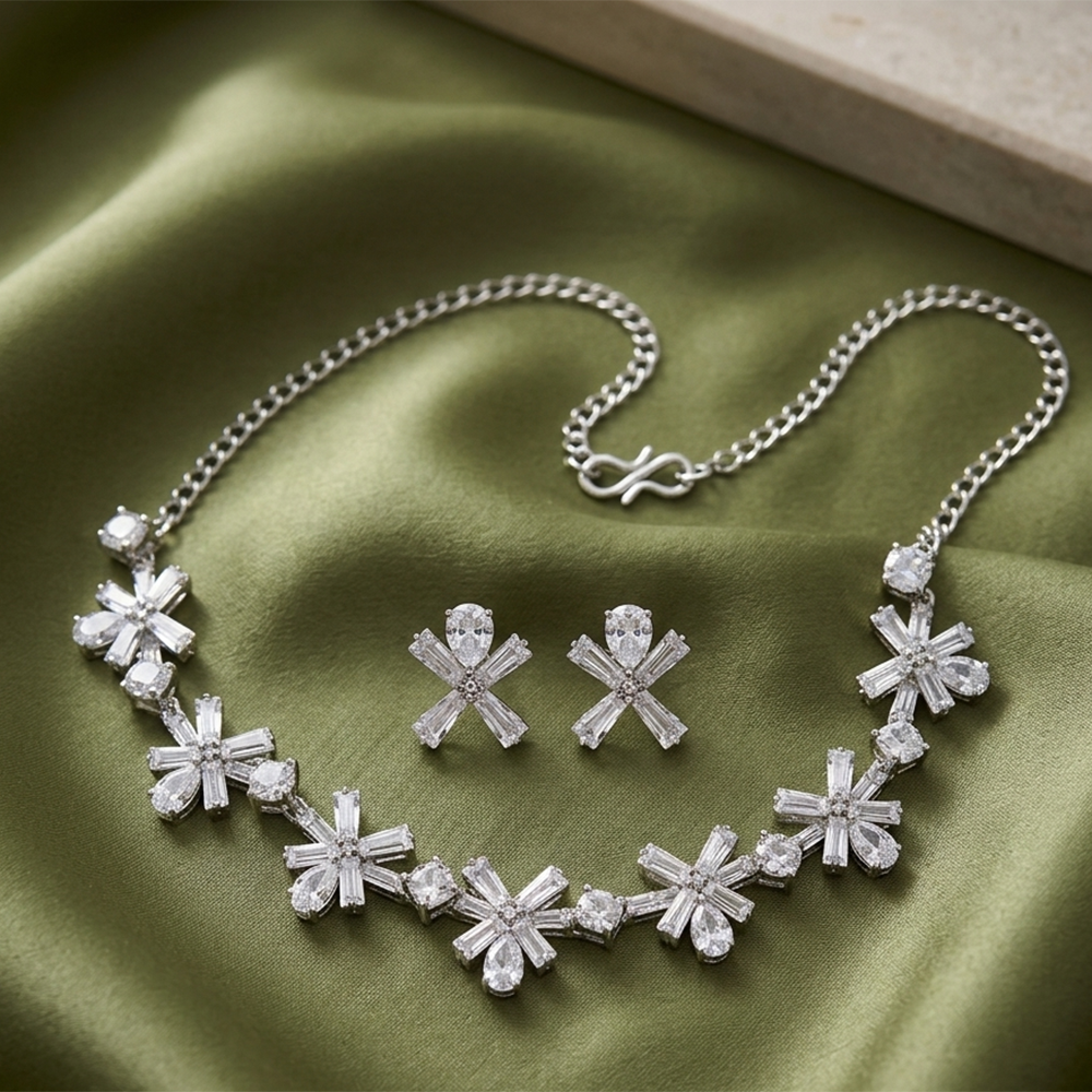 The99Jewel Silver Plated Sparkling Crystal Stone Necklace Set