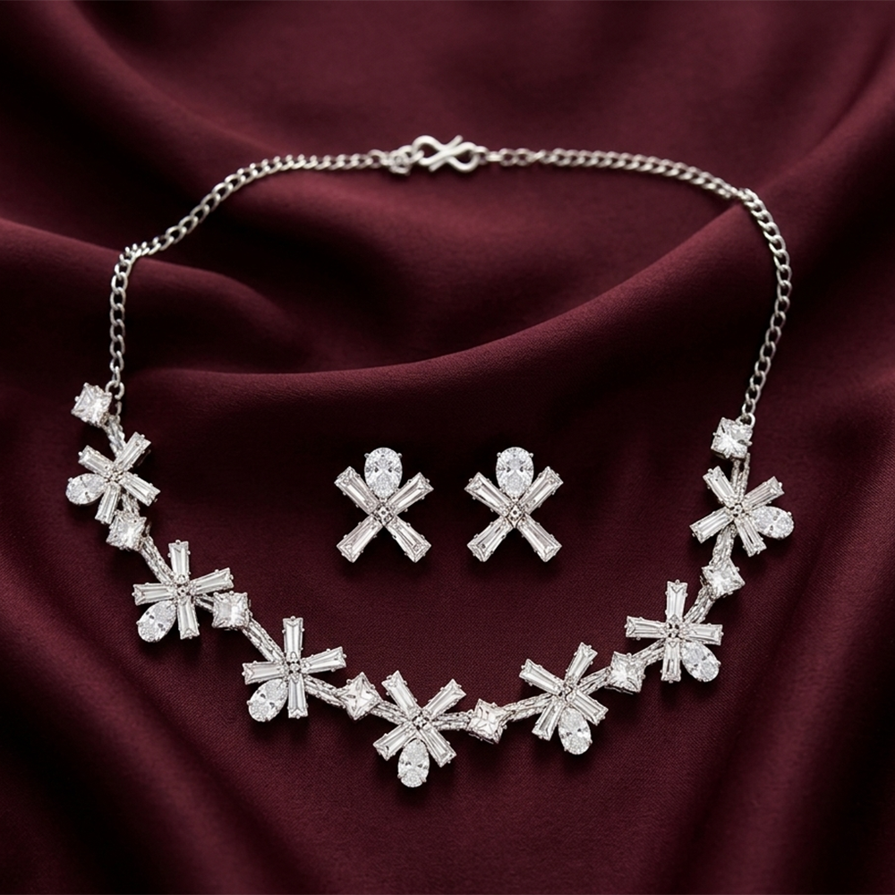 The99Jewel Silver Plated Sparkling Crystal Stone Necklace Set