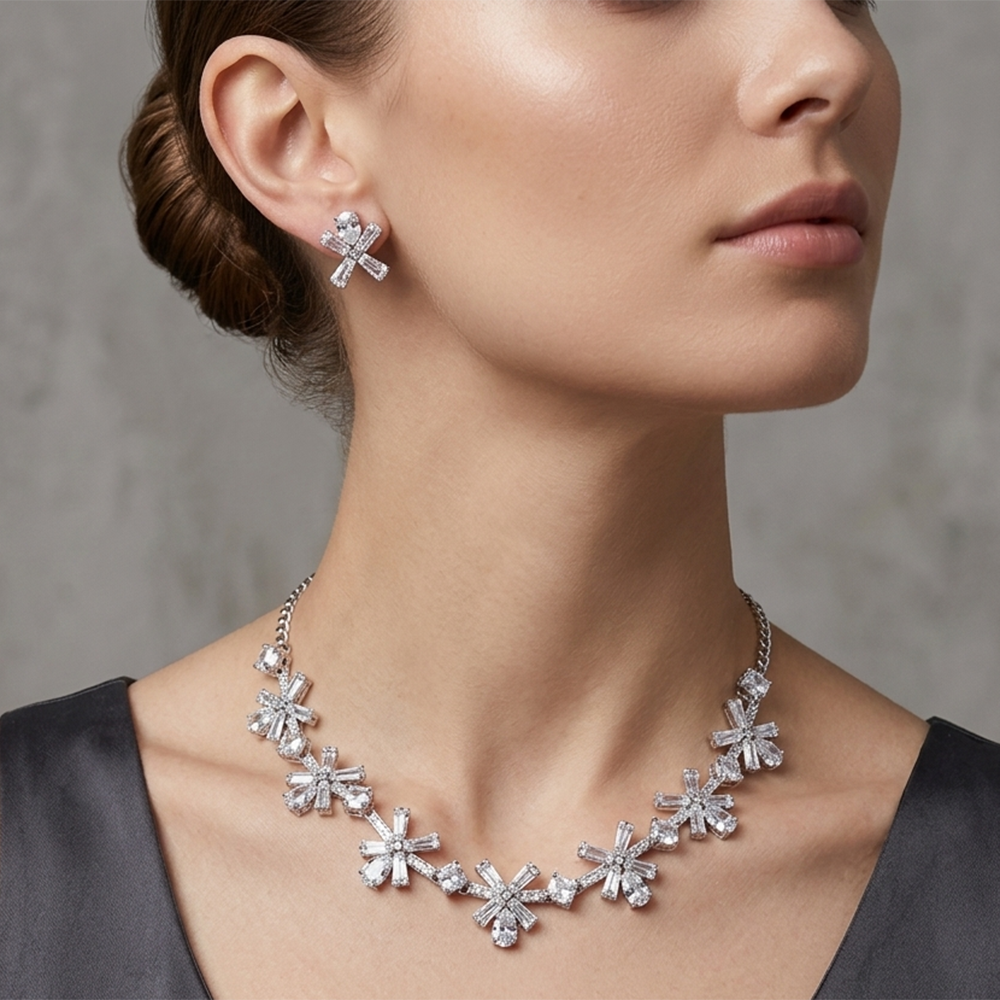 The99Jewel Silver Plated Sparkling Crystal Stone Necklace Set