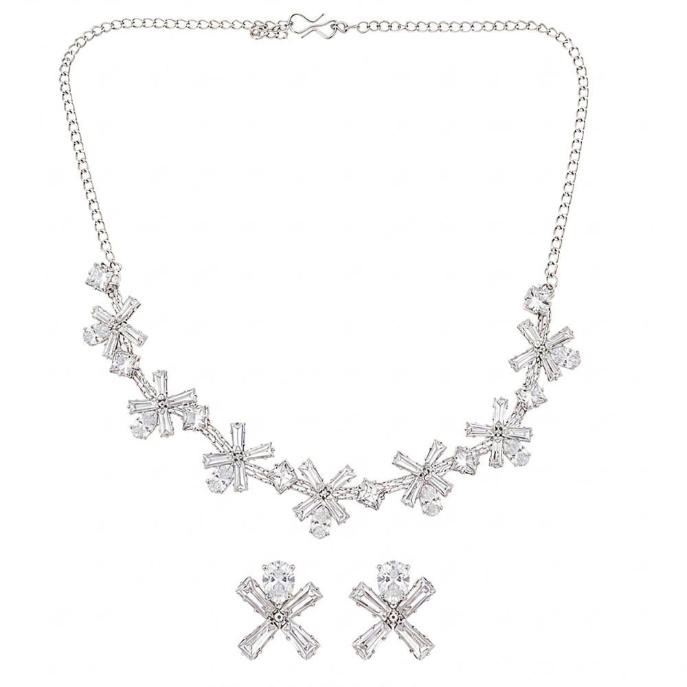 The99Jewel Silver Plated Sparkling Crystal Stone Necklace Set