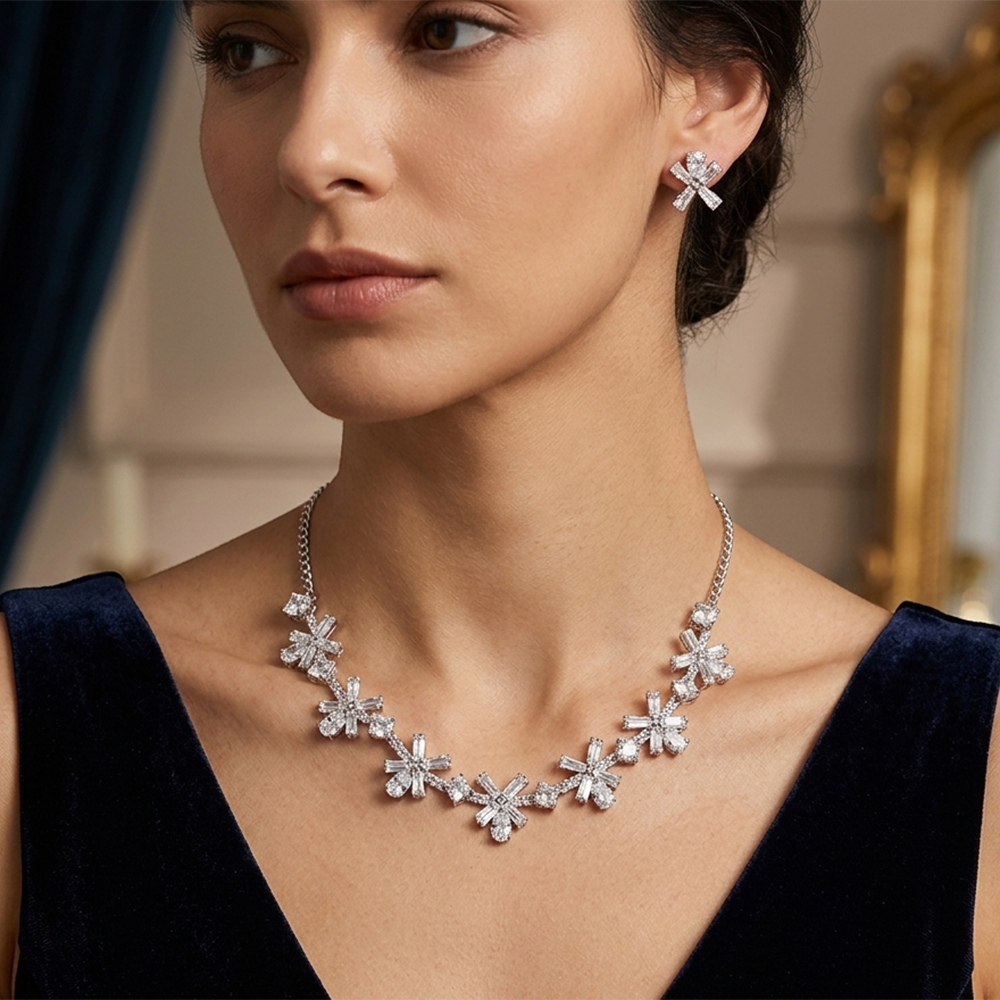 The99Jewel Silver Plated Sparkling Crystal Stone Necklace Set