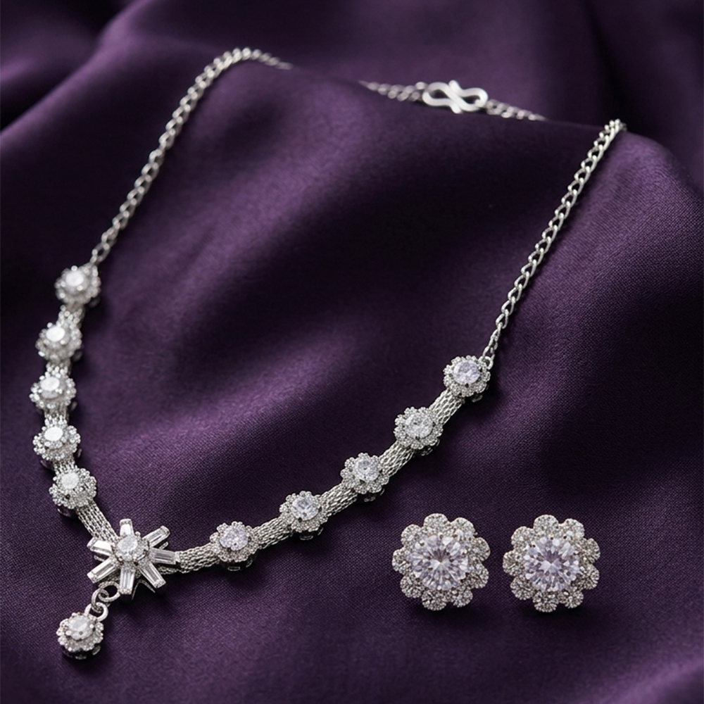 The99Jewel Silver Plated Sparkling Crystal Stone Necklace Set
