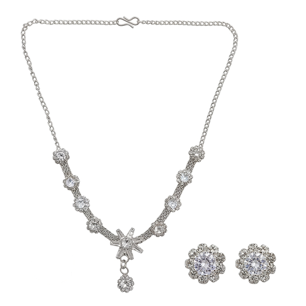 The99Jewel Silver Plated Sparkling Crystal Stone Necklace Set