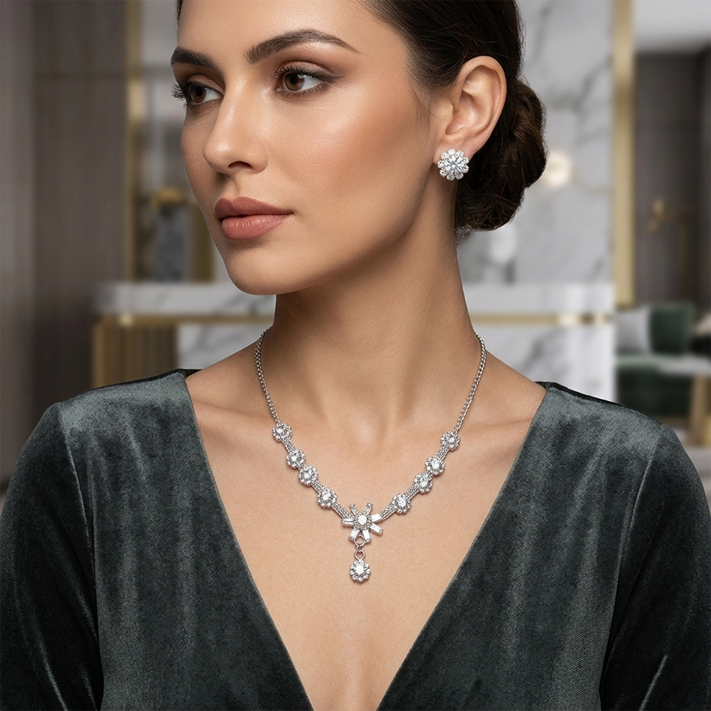 The99Jewel Silver Plated Sparkling Crystal Stone Necklace Set