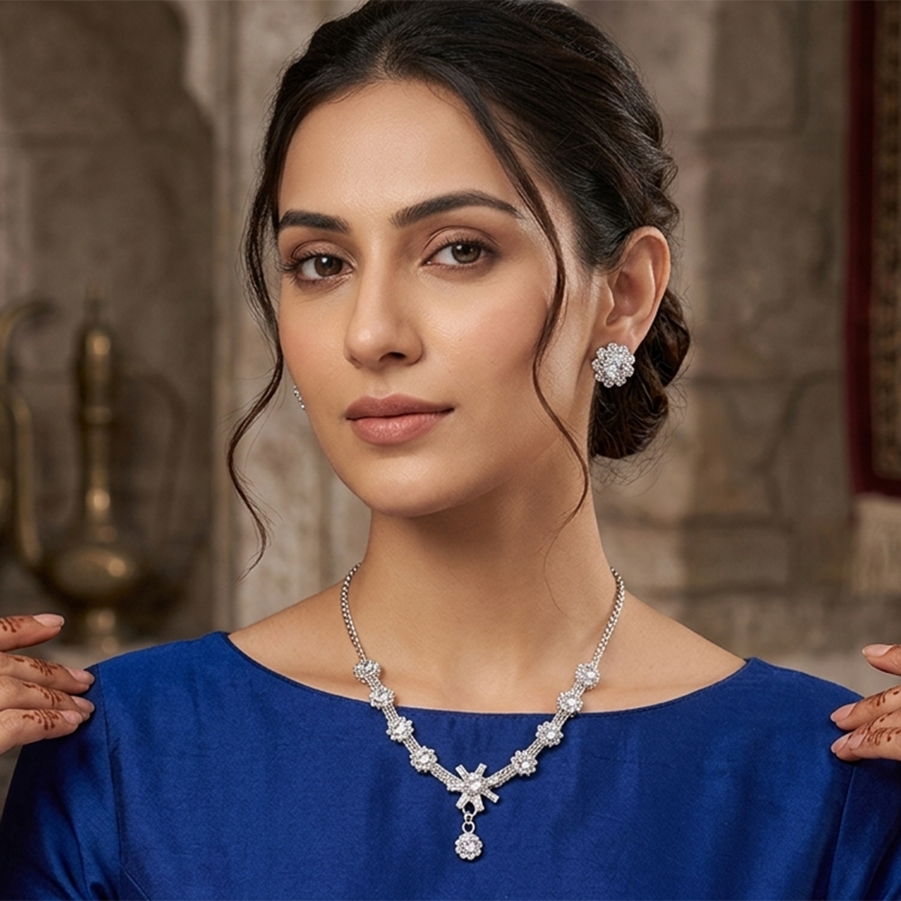The99Jewel Silver Plated Sparkling Crystal Stone Necklace Set
