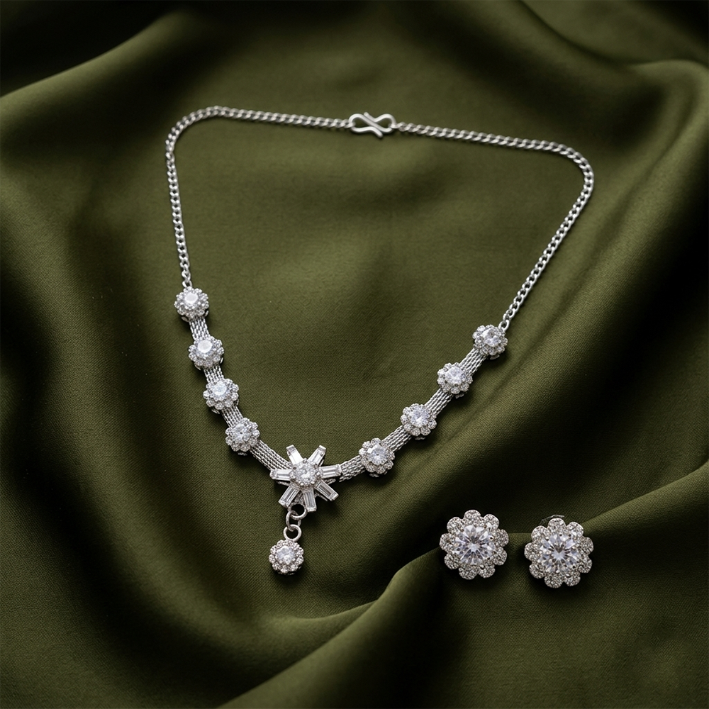 The99Jewel Silver Plated Sparkling Crystal Stone Necklace Set