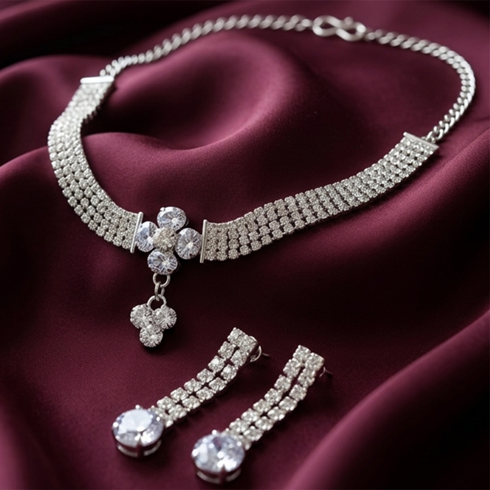 The99Jewel Silver Plated Sparkling Crystal Stone Necklace Set
