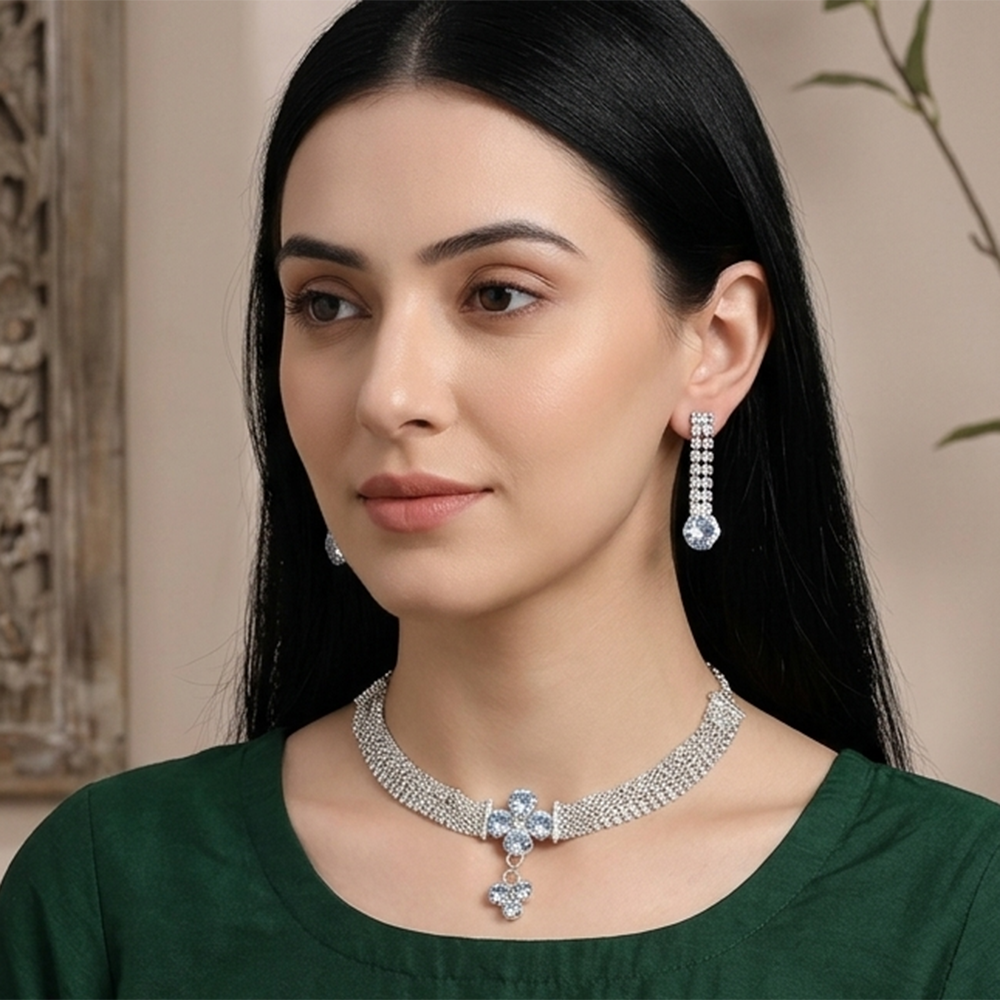 The99Jewel Silver Plated Sparkling Crystal Stone Necklace Set