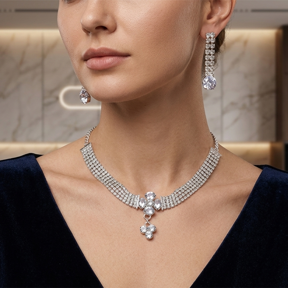 The99Jewel Silver Plated Sparkling Crystal Stone Necklace Set