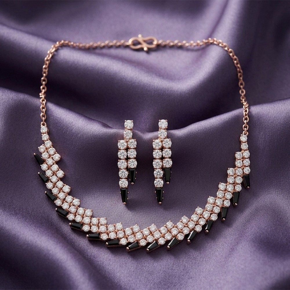 The99Jewel Rose Gold Plated Sparkling Crystal Stone Necklace Set