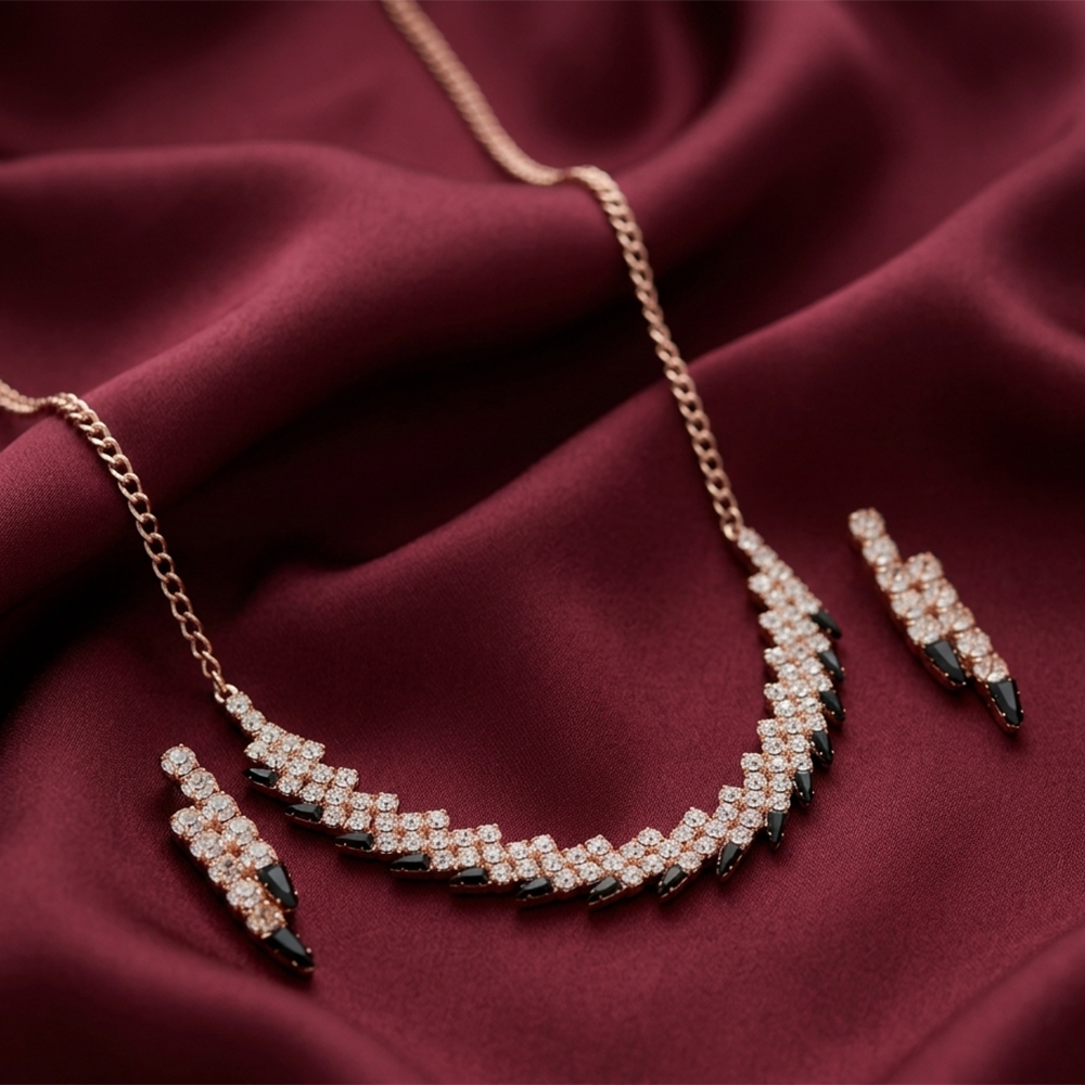 The99Jewel Rose Gold Plated Sparkling Crystal Stone Necklace Set