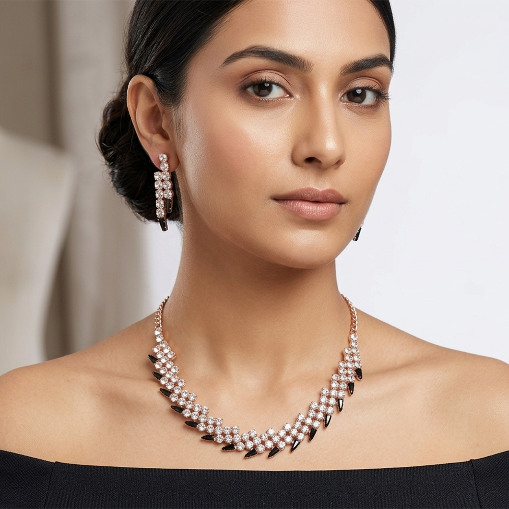 The99Jewel Rose Gold Plated Sparkling Crystal Stone Necklace Set