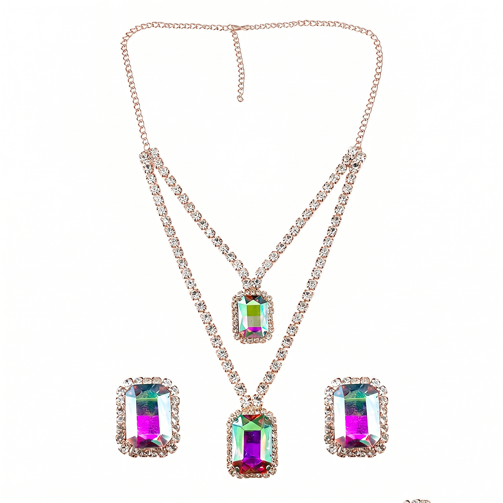 The99Jewel Elegant Rose Gold Plated Crystal Stone Necklace Set