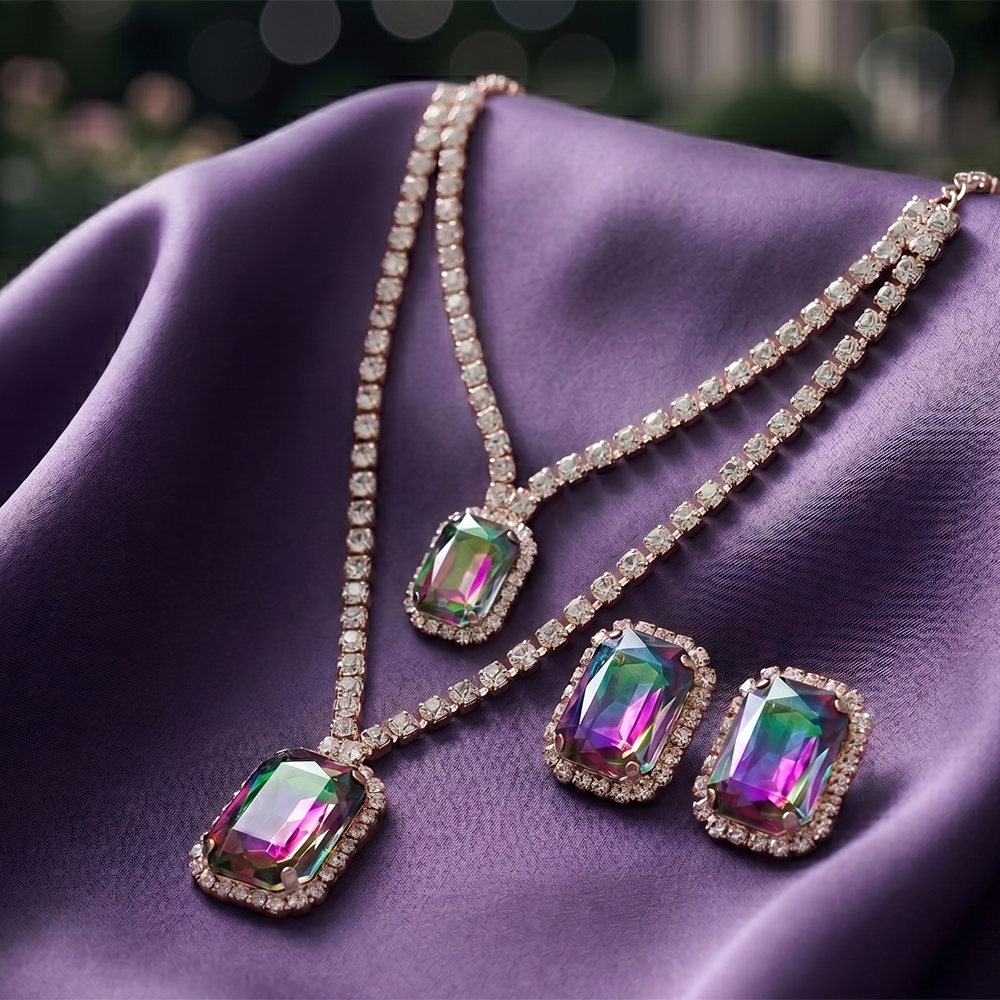 The99Jewel Elegant Rose Gold Plated Crystal Stone Necklace Set