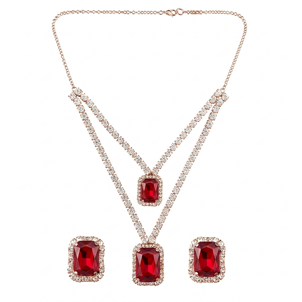 The99Jewel Elegant Rose Gold Plated Crystal Stone Necklace Set