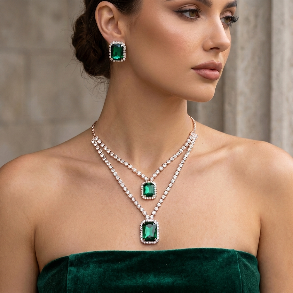 The99Jewel Elegant Rose Gold Plated Crystal Stone Necklace Set